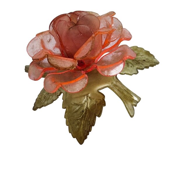 Vintage Pair Of Plastic Flower Brooches With Floral Bouquet & Rose Design (5771) - Picture 9 of 11